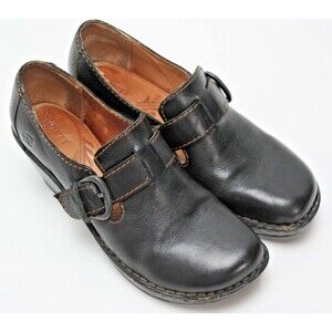 Born Concept Woman's sz 9.5 Black Leather Buckle Heel Shoes